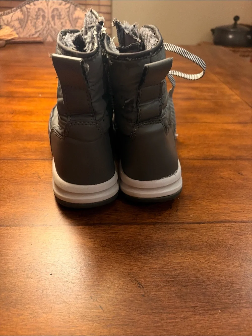 Women's Grey Quilted Winter Lace-Up Boots